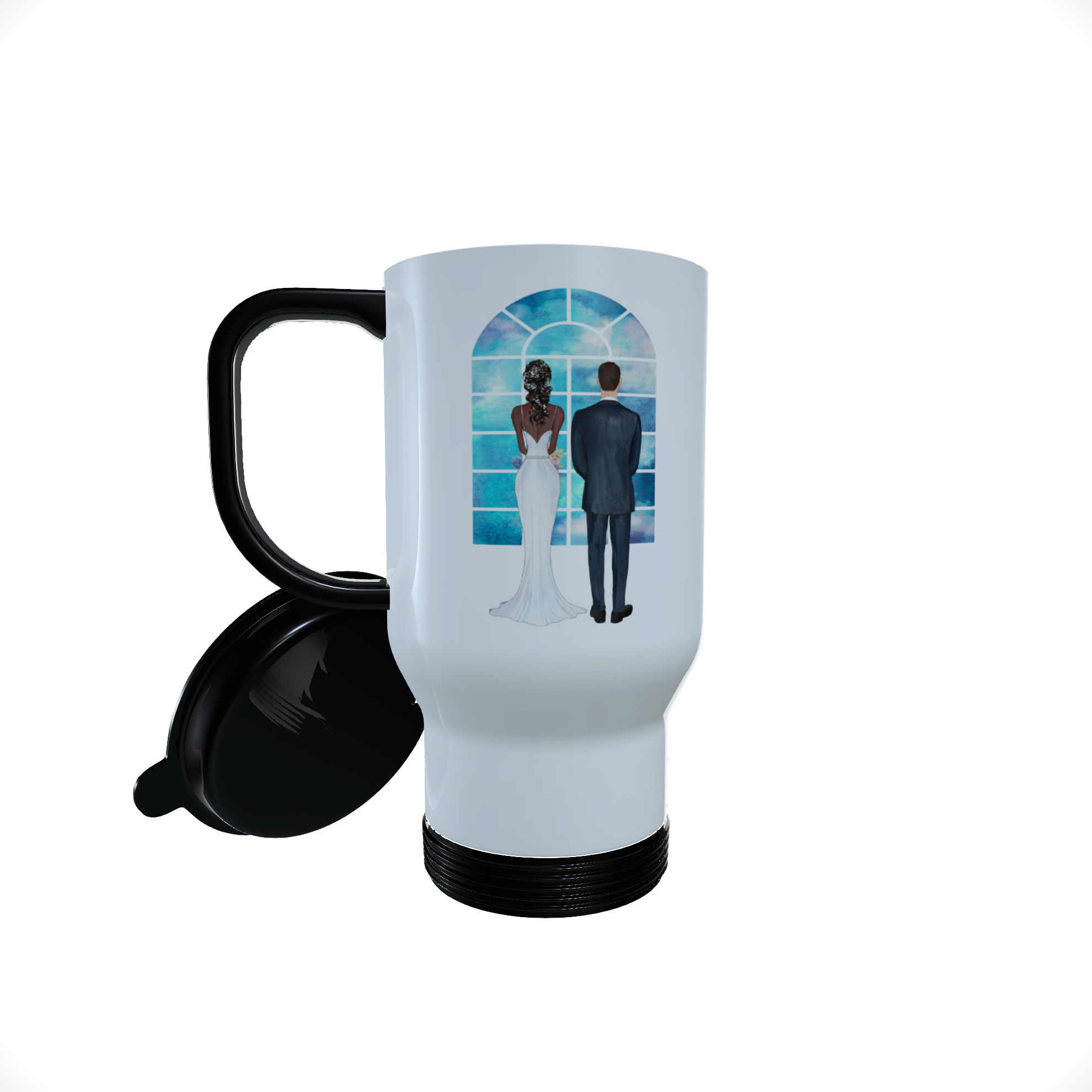 Bride & Groom Personalised Travel Mug, Custom Bride and Groom